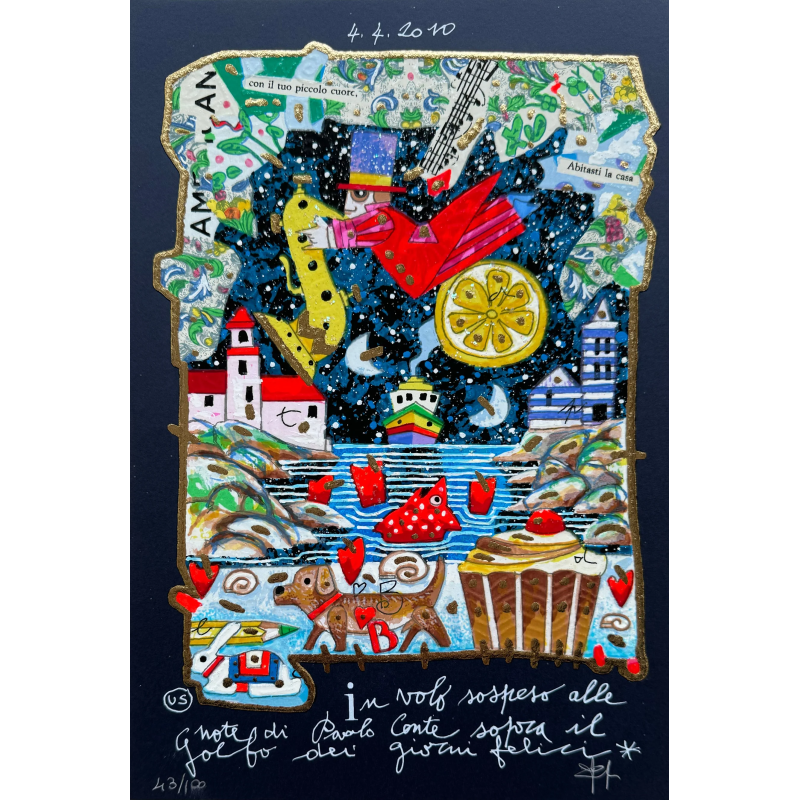 In volo sospeso alle note di Paolo Conte sopra il golfo dei giorni felici (fondo blu) In volo sospeso alle note di Paolo Conte sopra il golfo dei giorni felici (fondo blu)