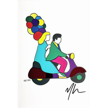 Coppia in vespa con palloncini - Marco Lodola - Dedalo Gallery